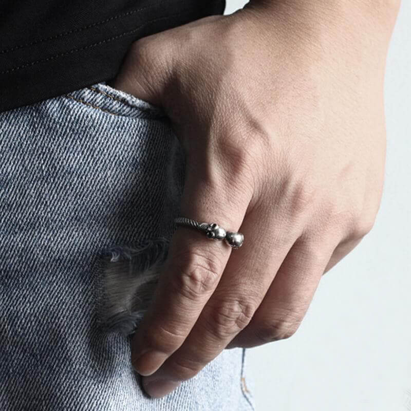 Smiling Skull 925 Sterling Silver Open Ring