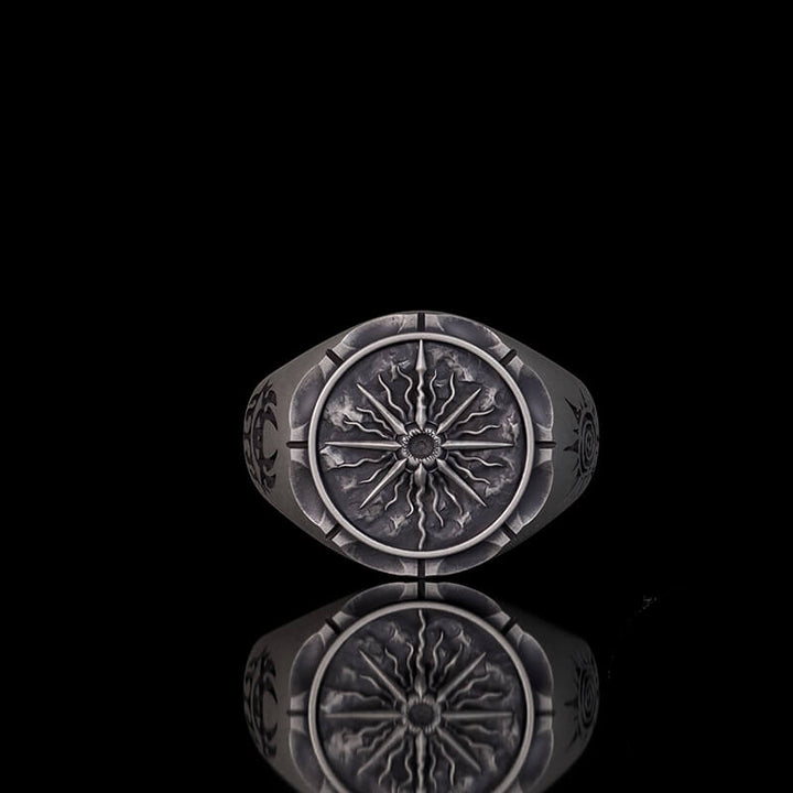 Sun Moon Compass Sterling Silver Ring | RoyalLuster.com