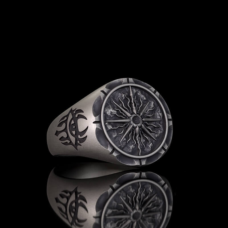 Sun Moon Compass Sterling Silver Ring