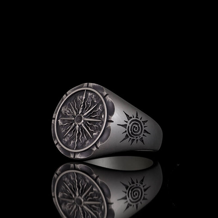 Sun Moon Compass Sterling Silver Ring | RoyalLuster.com