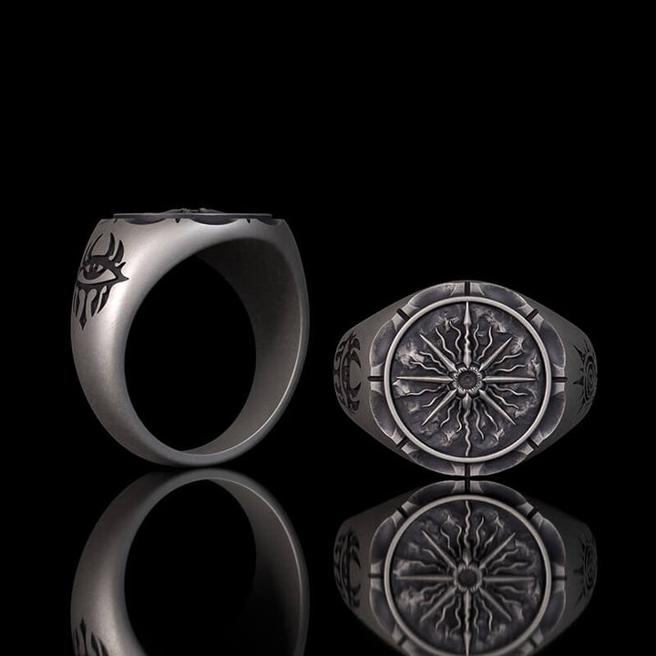 Sun Moon Compass Sterling Silver Ring | RoyalLuster.com