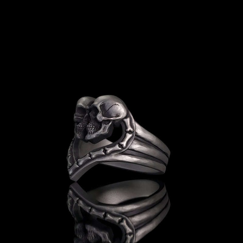 Till Death Do Us Part Skull Heart Sterling Silver Ring