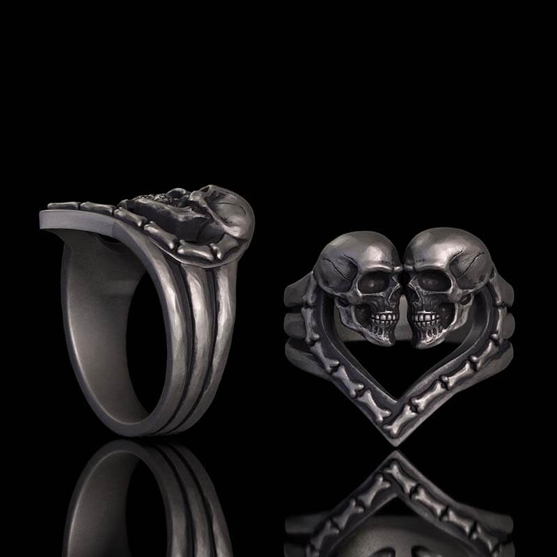 Till Death Do Us Part Skull Heart Sterling Silver Ring 01 | RoyalLuster.com