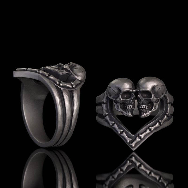 Till Death Do Us Part Skull Heart Sterling Silver Ring 01 | RoyalLuster.com