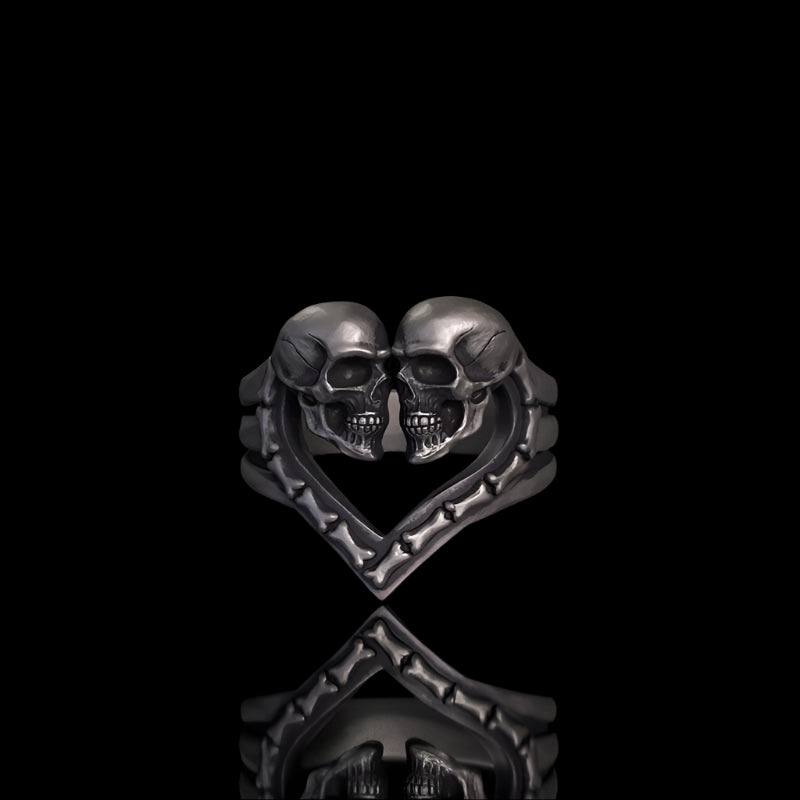 Till Death Do Us Part Skull Heart Sterling Silver Ring 02 | RoyalLuster.com