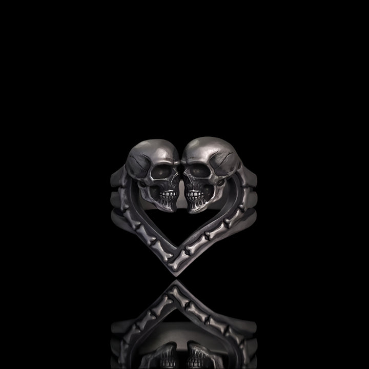 Till Death Do Us Part Skull Heart Sterling Silver Ring 02 | RoyalLuster.com