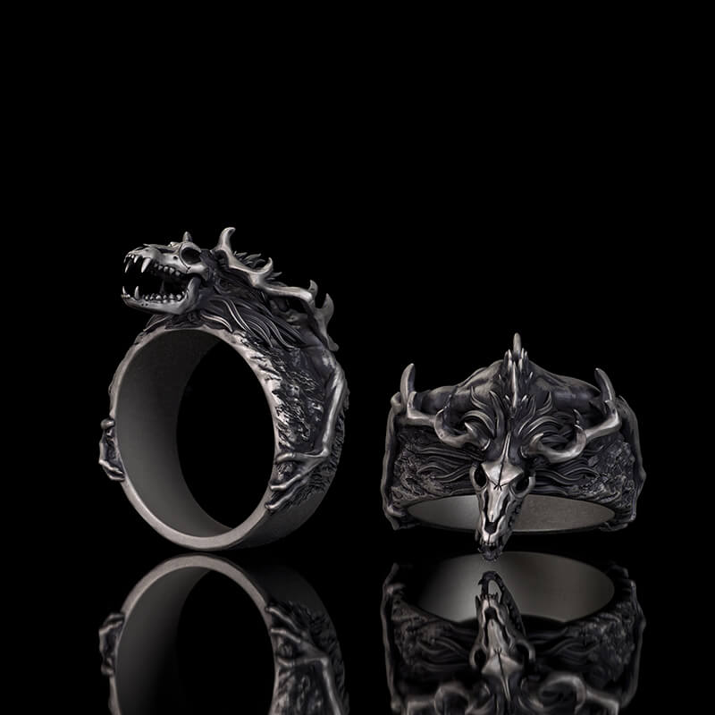 Vintage Wendigo Skull Sterling Silver Ring | RoyalLuster.com