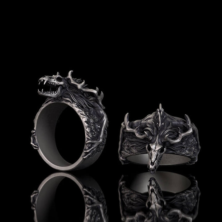 Vintage Wendigo Skull Sterling Silver Ring | RoyalLuster.com