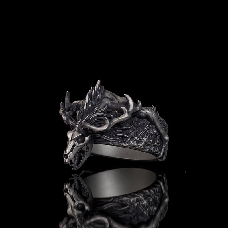 Vintage Wendigo Skull Sterling Silver Ring | RoyalLuster.com