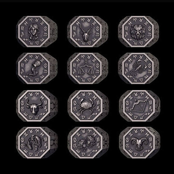 12 Constellations Zodiac Sterling Silver Octagonal Ring | RoyalLuster.com