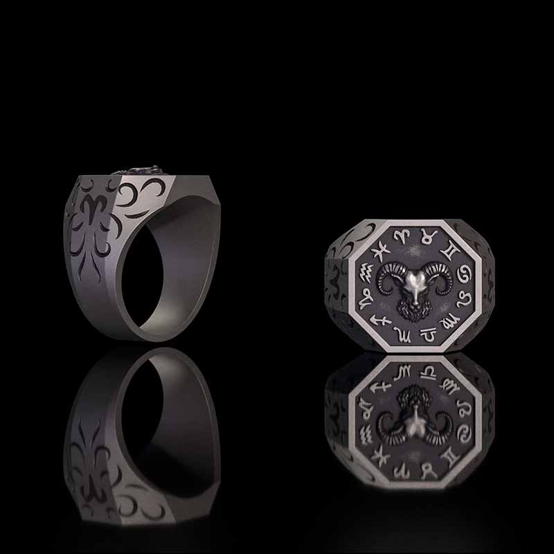 12 Constellations Zodiac Sterling Silver Octagonal Ring | RoyalLuster.com