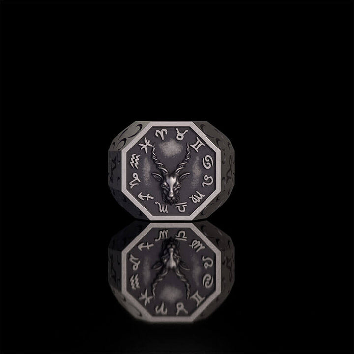 12 Constellations Zodiac Sterling Silver Octagonal Ring | RoyalLuster.com