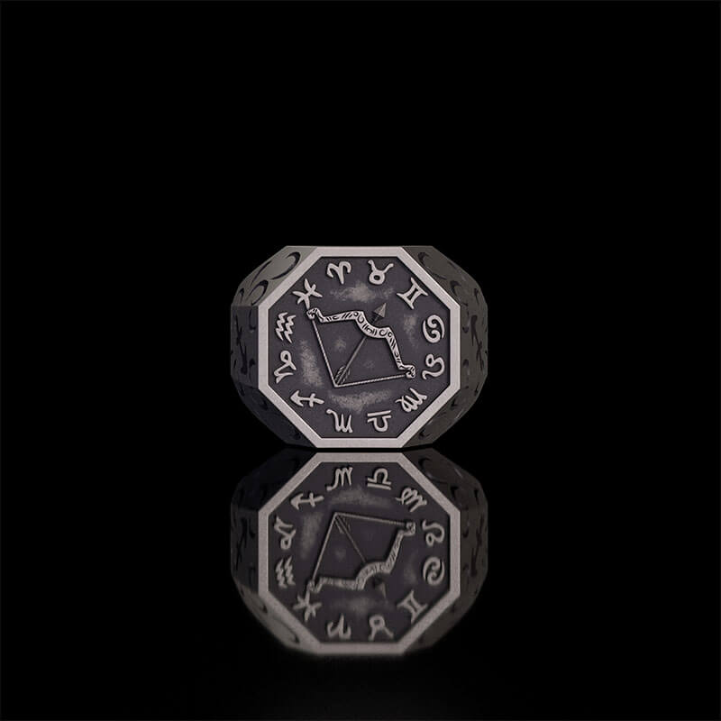 12 Constellations Zodiac Sterling Silver Octagonal Ring | RoyalLuster.com