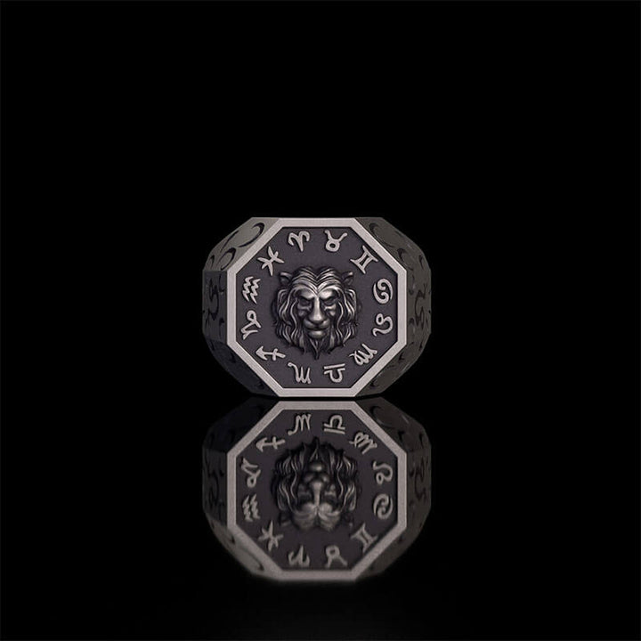 12 Constellations Zodiac Sterling Silver Octagonal Ring | RoyalLuster.com