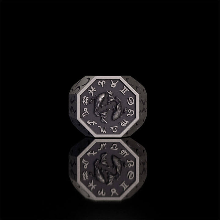 12 Constellations Zodiac Sterling Silver Octagonal Ring | RoyalLuster.com