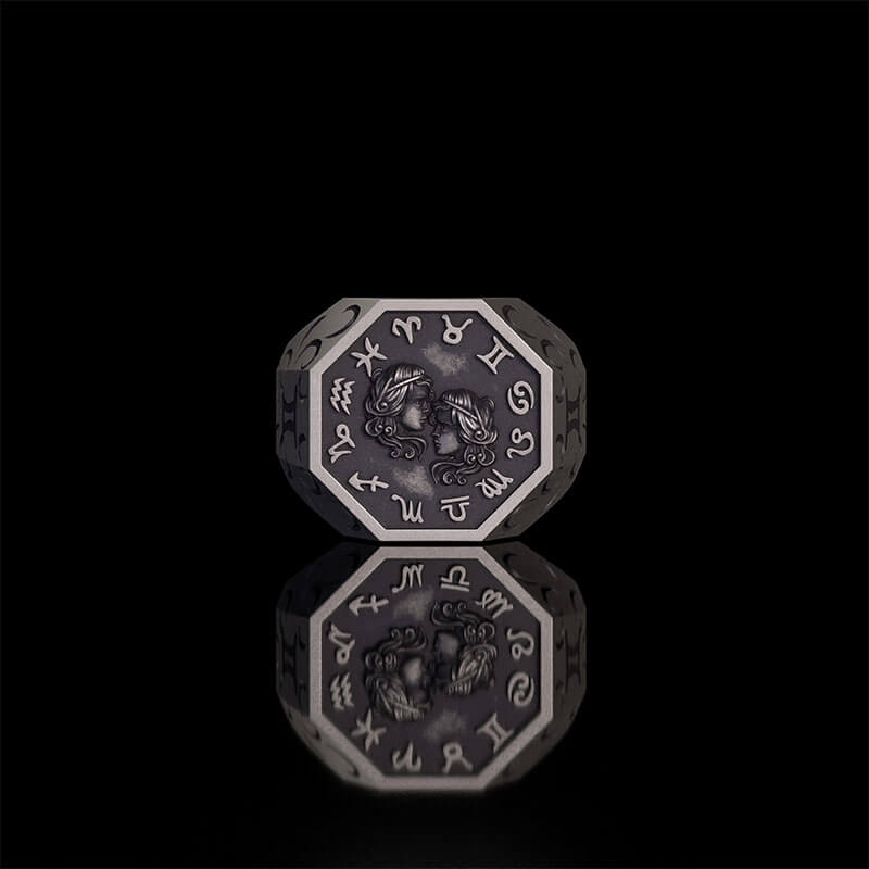 12 Constellations Zodiac Sterling Silver Octagonal Ring | RoyalLuster.com