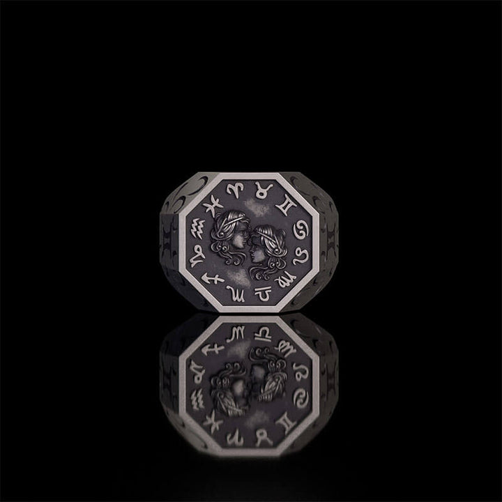 12 Constellations Zodiac Sterling Silver Octagonal Ring | RoyalLuster.com