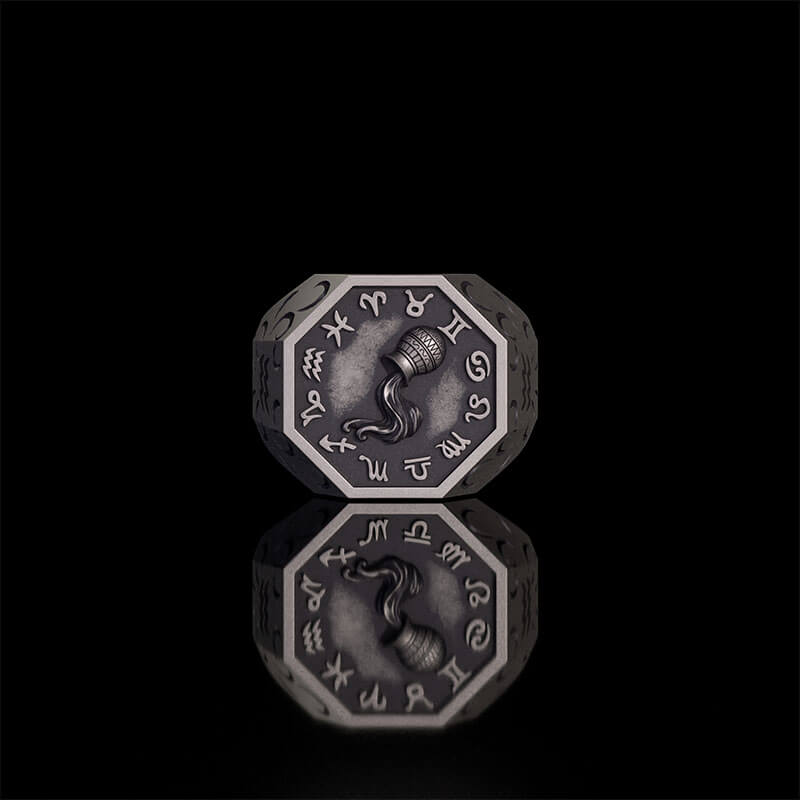 12 Constellations Zodiac Sterling Silver Octagonal Ring | RoyalLuster.com