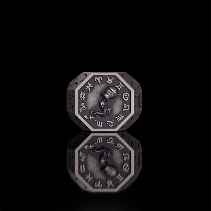 12 Constellations Zodiac Sterling Silver Octagonal Ring | RoyalLuster.com