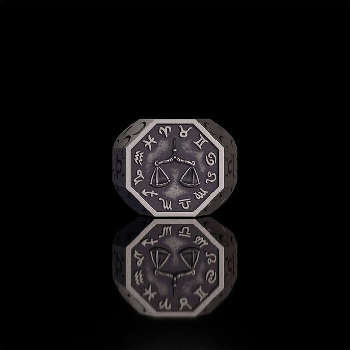 12 Constellations Zodiac Sterling Silver Octagonal Ring | RoyalLuster.com