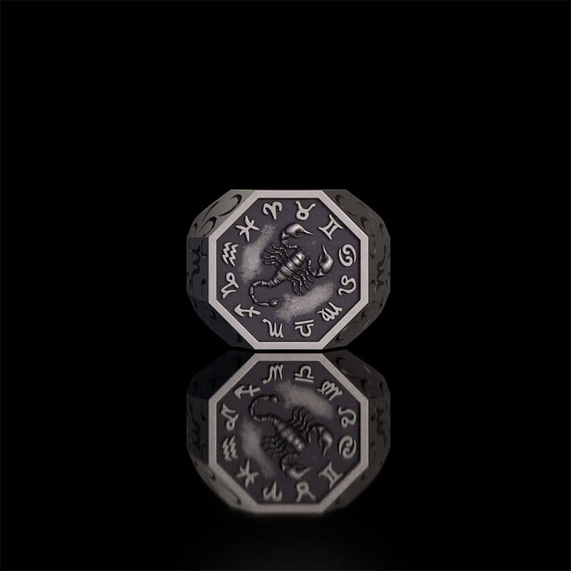 12 Constellations Zodiac Sterling Silver Octagonal Ring | RoyalLuster.com