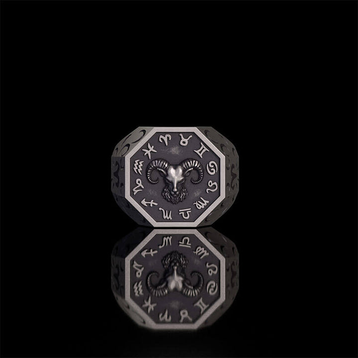 12 Constellations Zodiac Sterling Silver Octagonal Ring | RoyalLuster.com