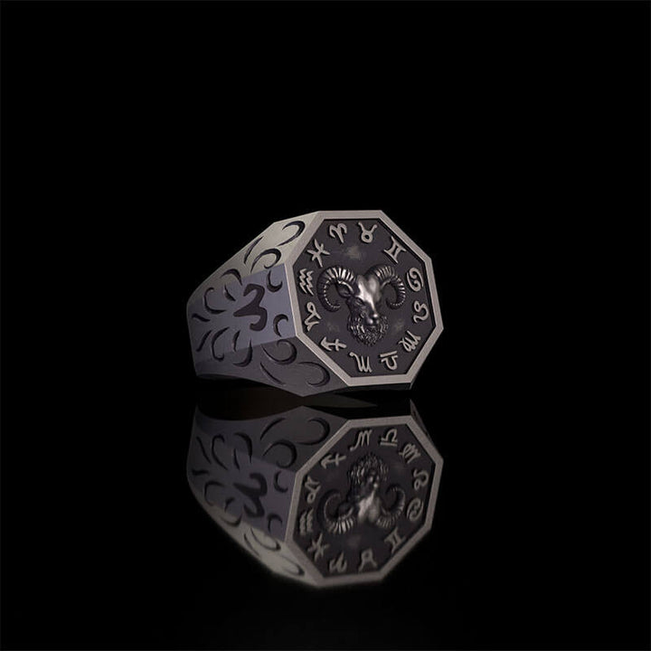 12 Constellations Zodiac Sterling Silver Octagonal Ring | RoyalLuster.com