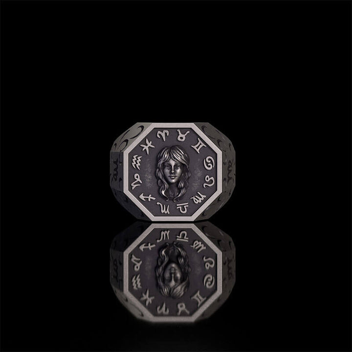 12 Constellations Zodiac Sterling Silver Octagonal Ring | RoyalLuster.com