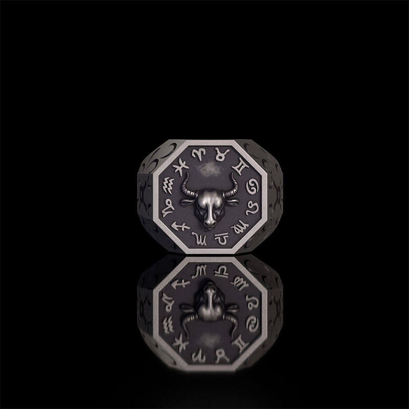 12 Constellations Zodiac Sterling Silver Octagonal Ring | RoyalLuster.com