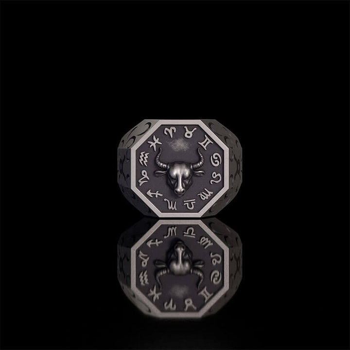 12 Constellations Zodiac Sterling Silver Octagonal Ring | RoyalLuster.com