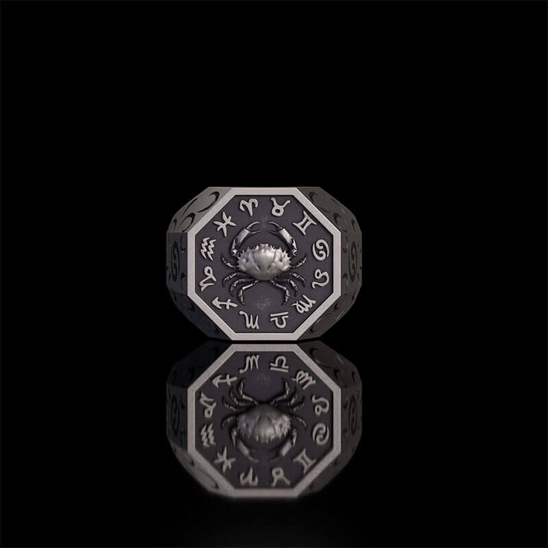 12 Constellations Zodiac Sterling Silver Octagonal Ring | RoyalLuster.com