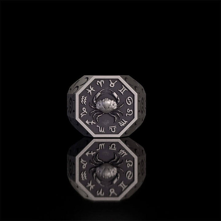12 Constellations Zodiac Sterling Silver Octagonal Ring | RoyalLuster.com