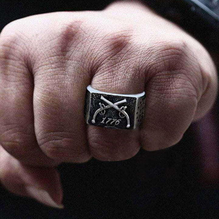 1776 Crossed Guns 925 Sterling Silver Ring