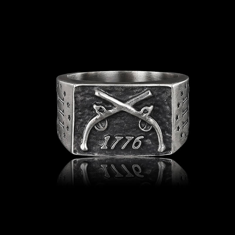 1776 Crossed Guns 925 Sterling Silver Ring