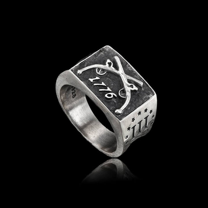 1776 Crossed Guns 925 Sterling Silver Ring