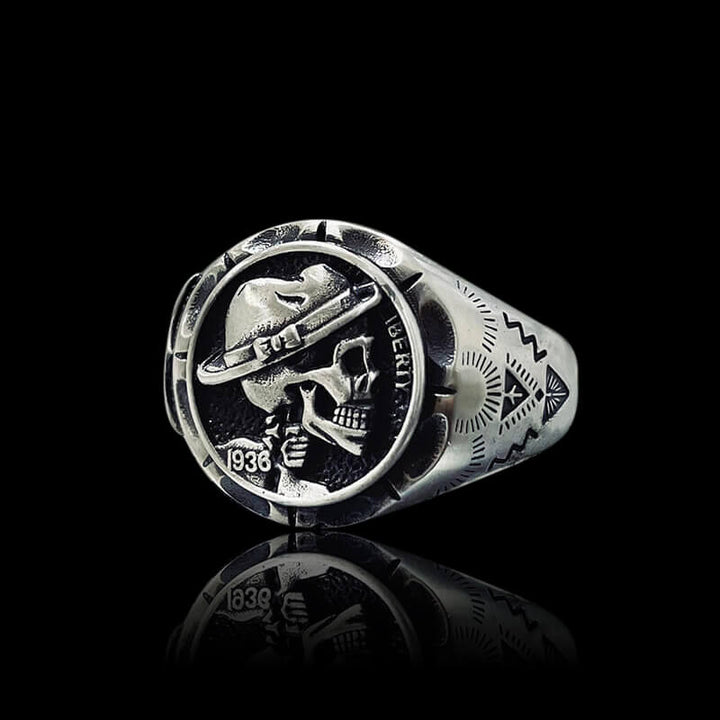 1936 Hobo Nickels Liberty 925 Sterling Silver Skull Ring