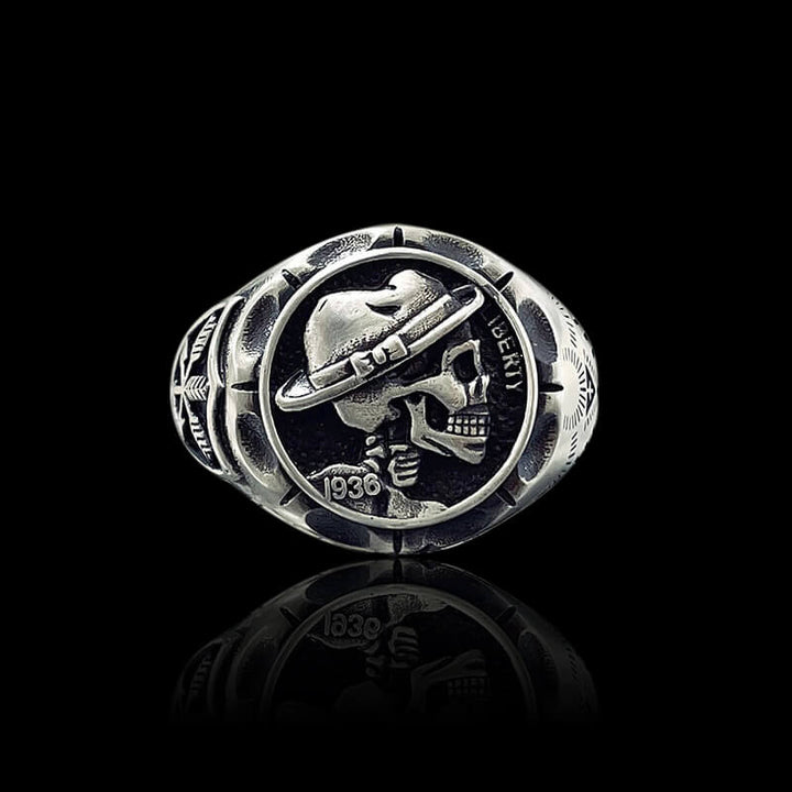 1936 Hobo Nickels Liberty 925 Sterling Silver Skull Ring