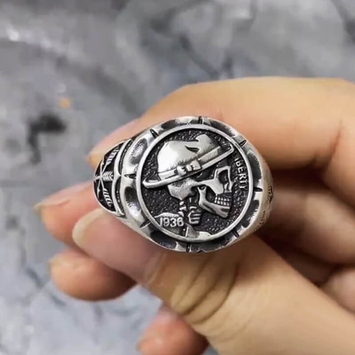 1936 Hobo Nickels Liberty 925 Sterling Silver Skull Ring