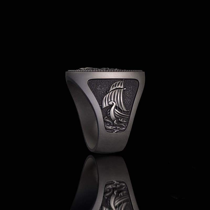 1936 Pirate Skull Sailboat Eagle Sterling Silver Ring