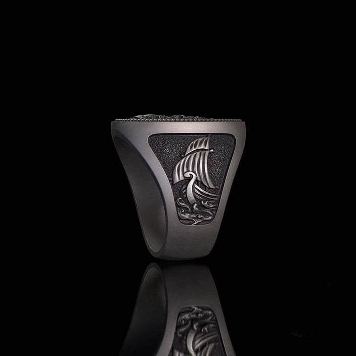 1936 Pirate Skull Sailboat Eagle Sterling Silver Ring