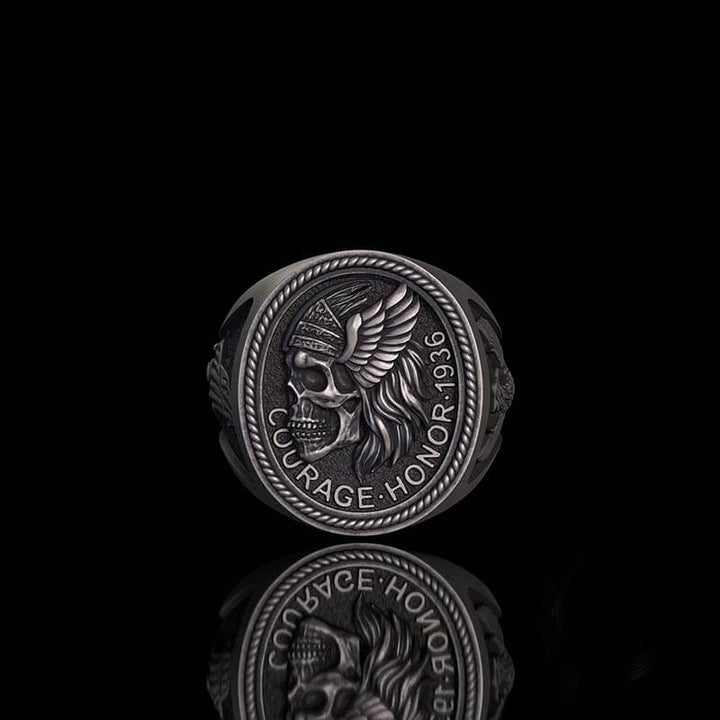 1936 Pirate Skull Sailboat Eagle Sterling Silver Ring