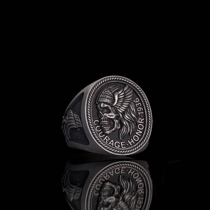 1936 Pirate Skull Sailboat Eagle Sterling Silver Ring 03 | RoyalLuster.com