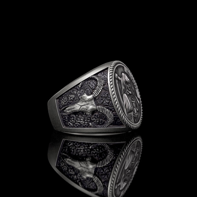 1937 Hobo Nickel Grim Reaper 925 Sterling Silver Skull Ring