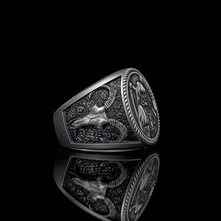 1937 Hobo Nickel Grim Reaper 925 Sterling Silver Skull Ring