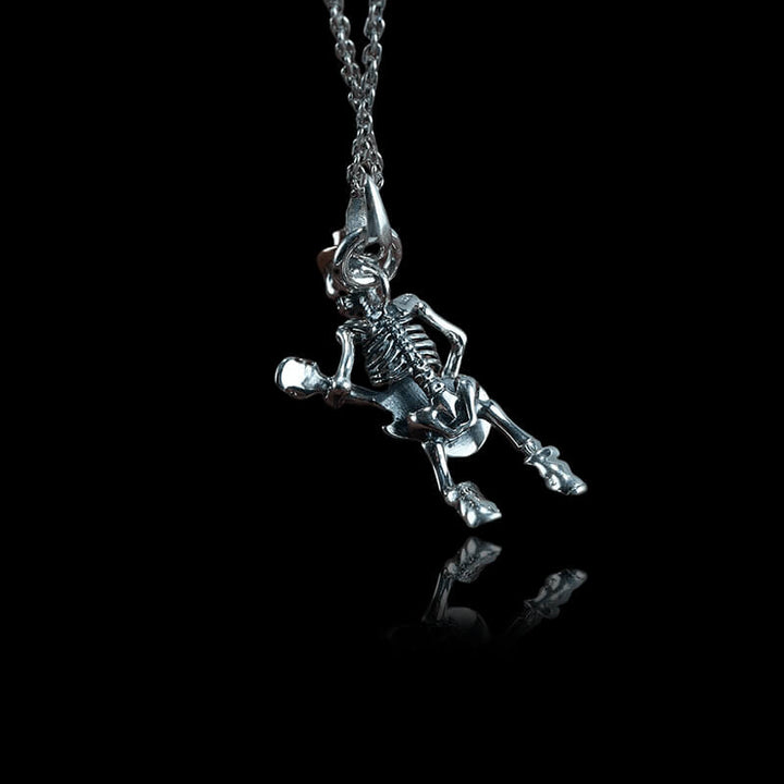Playing Guitar 925 Sterling Silver Skull Pendant