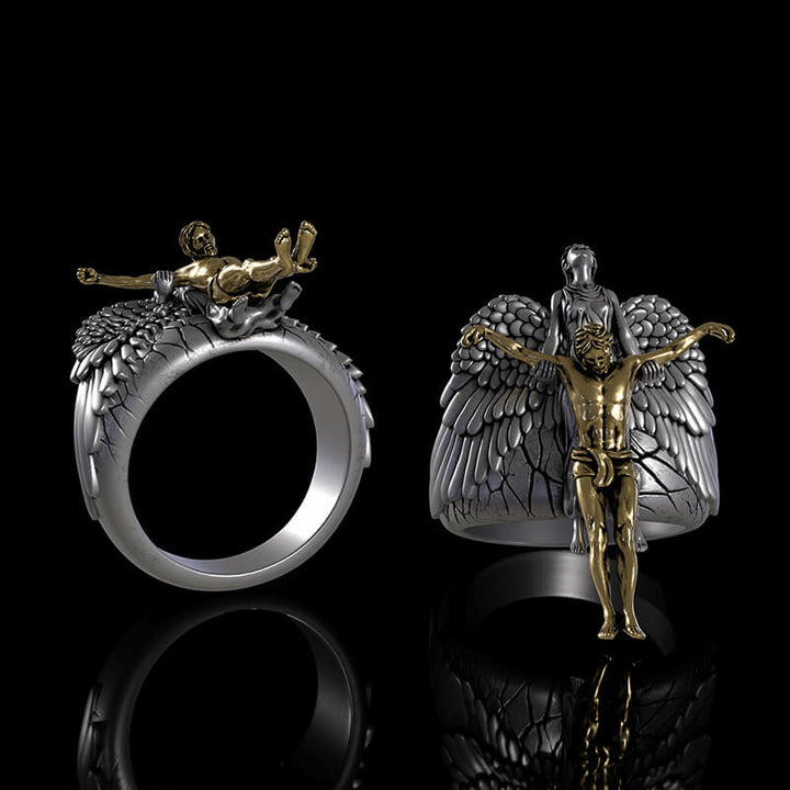 Angel Saves Jesus 925 Sterling Silver Christian Ring