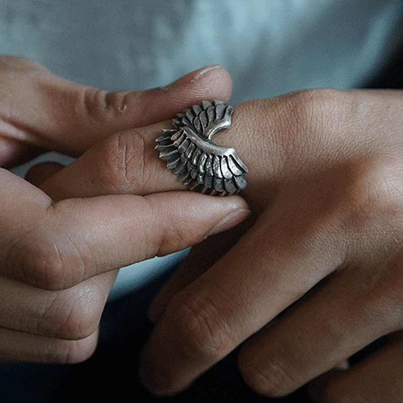 Angel Wing Brass 925 Sterling Silver Beast Ring