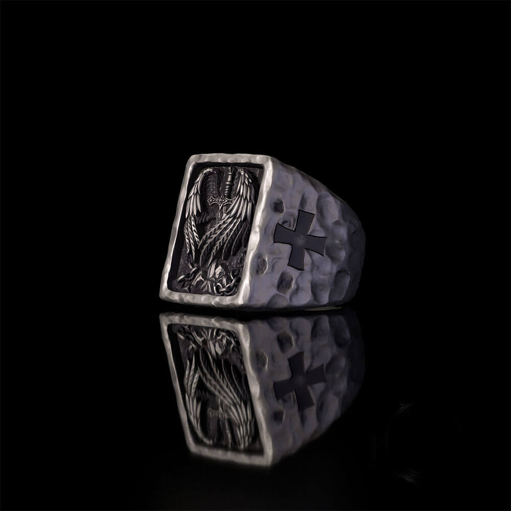Angel Wings Sword Cross Sterling Silver Ring | RoyalLuster.com