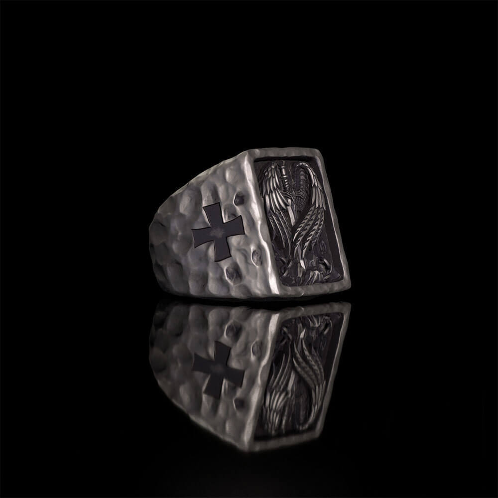 Angel Wings Sword Cross Sterling Silver Ring