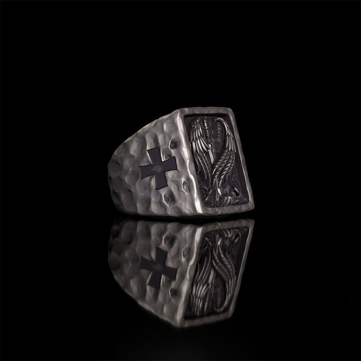 Angel Wings Sword Cross Sterling Silver Ring